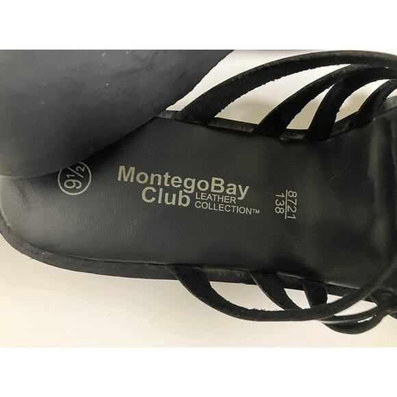 Y2K Montego Bay Club Sandal 9.5 Black Leather Strappy Chunky VTG Wedge Platform - Picture 4 of 7